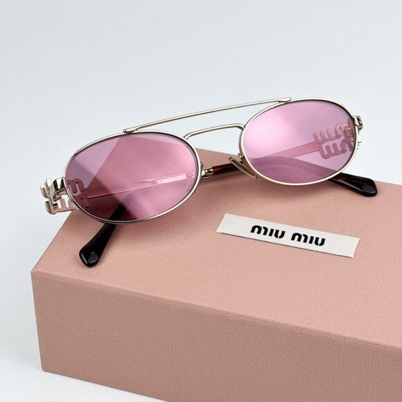 NEW Miu Miu MU54ZS ZVN50D Pale Gold Pink Mirror Silver Pilot Unisex Sunglasses - Picture 1 of 11